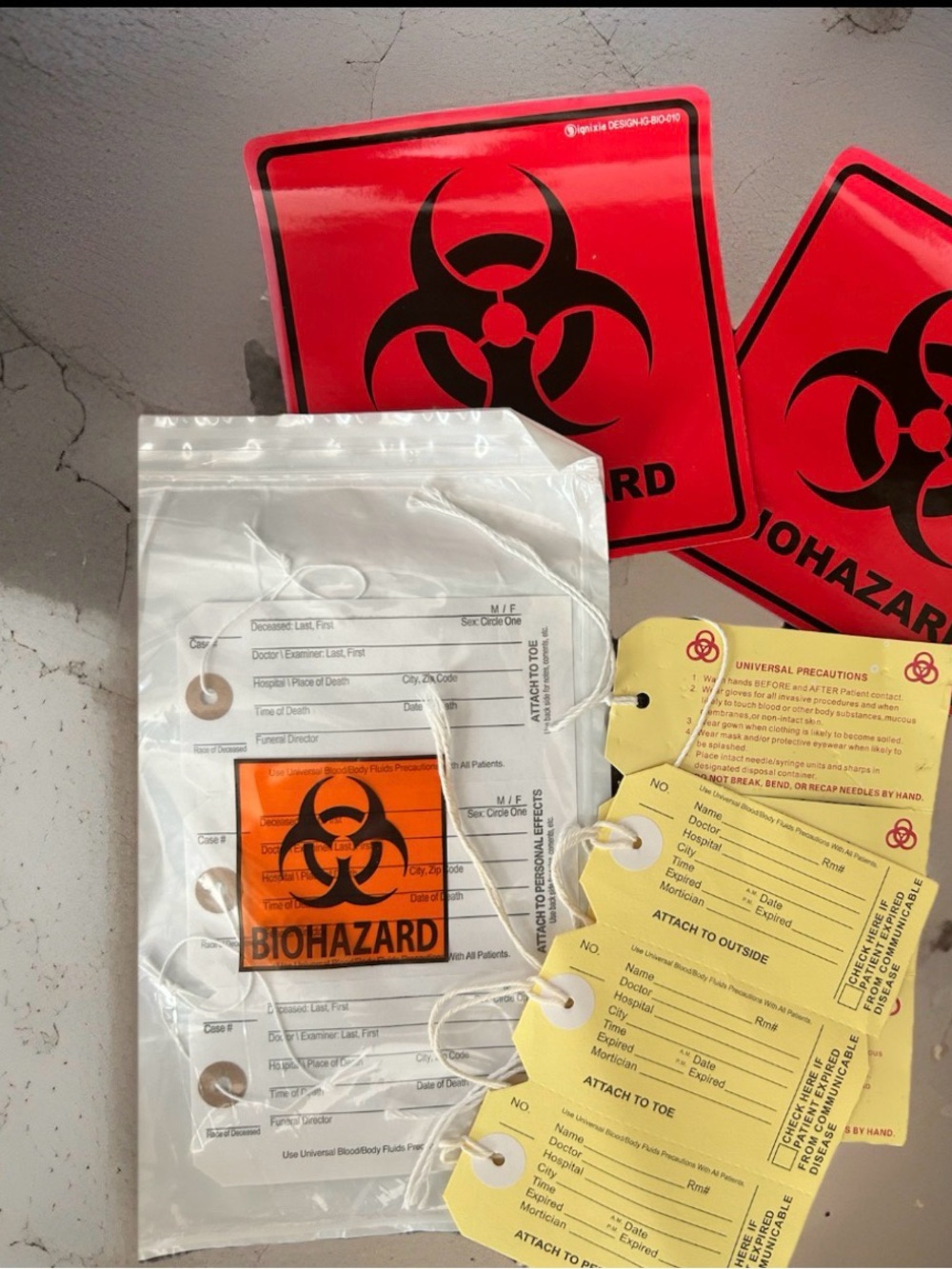 Toe tag Coroner Funeral Morgue Mortuary identification tag Biohazard Stickers